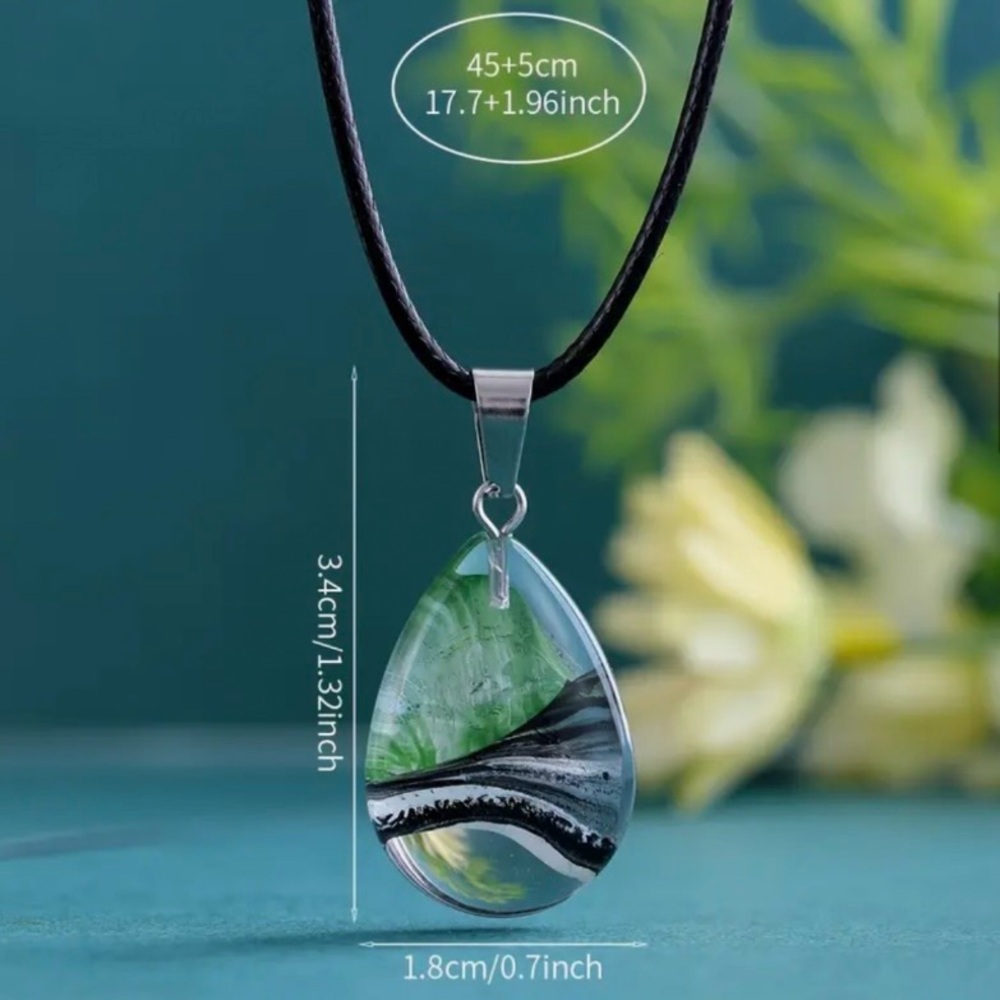 ⭐️ 5 for $25 Glass Crystal Water Droplet Pendant Necklace on a Black Cord - Picture 8 of 9